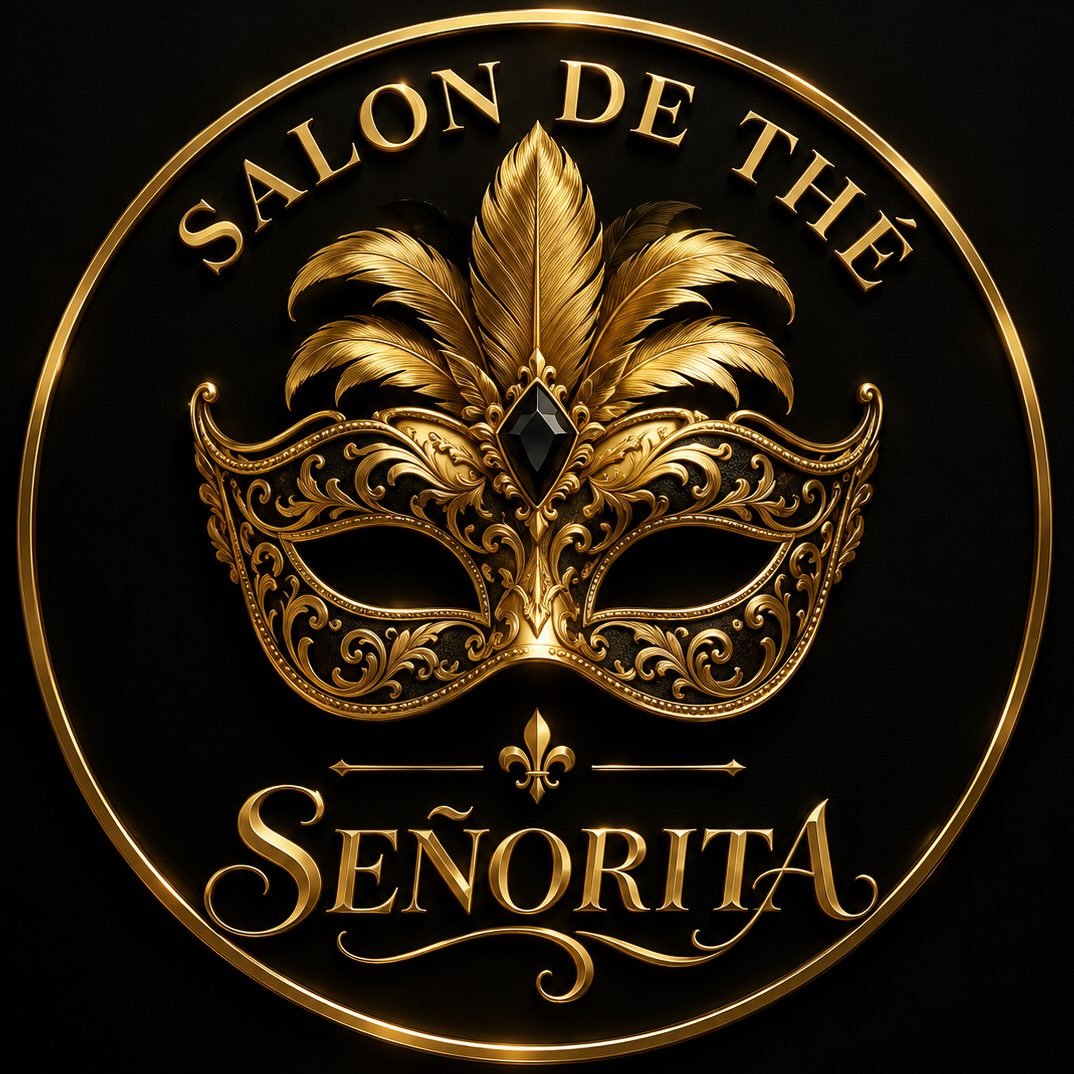 Logo Salon de Thé Señorita, masque vénitien doré
